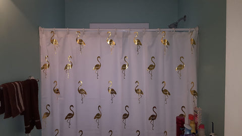 Employee Bathroom with Flamingo Shower Curtain