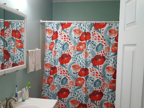 Poppy Garden Shower Curtain in employee bathroom