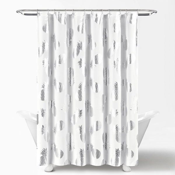 white silver shower curtain