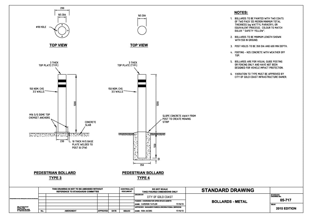 Type 3 and Type 4 Gold Coast Bollards