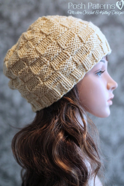 Knitting PATTERNS - Checkered Knit Hat Pattern - Beanie