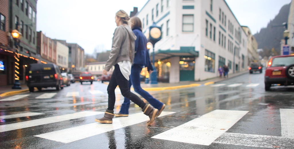 Crossing South Franklin over to Front Street in downtown Juneau, Alaska for Resolute Boutique & Lifestyle
