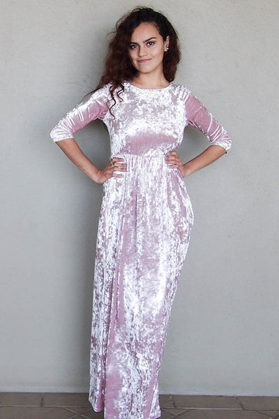 pink velvet long sleeve dress