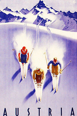 1930's - Austria - Three Skiers - Travel Advertising Poster