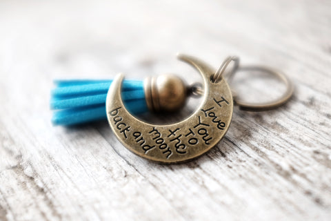 I Love You To The Moon and Back leather tassel keychain
