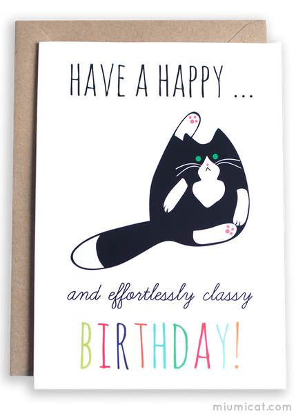 Tuxedo Cat Birthday Card Cat Card Black and White Cat Birthday Card 