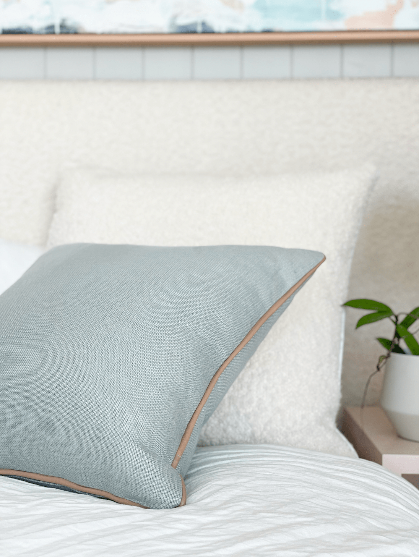 norsuHOME Cushion, Haven Celadon with Blush Leather Piping (6817751597244)