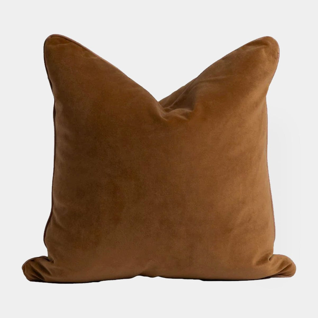 norsuHOME Cushion, Caramel Velvet with Blush Leather Piping (764509618267)