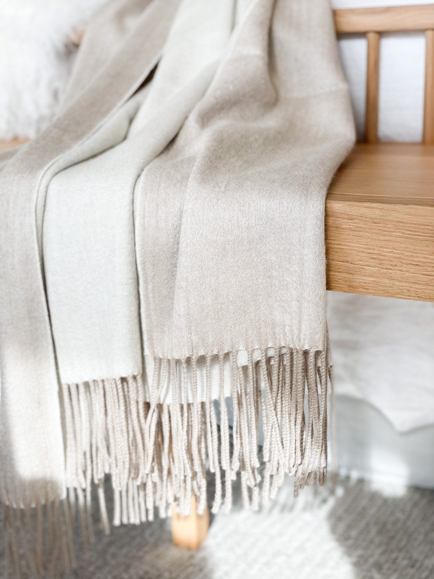 L&M Home Cashmere Mix Throw, Oatmeal/Chalk - Norsu Interiors (6922212802748)