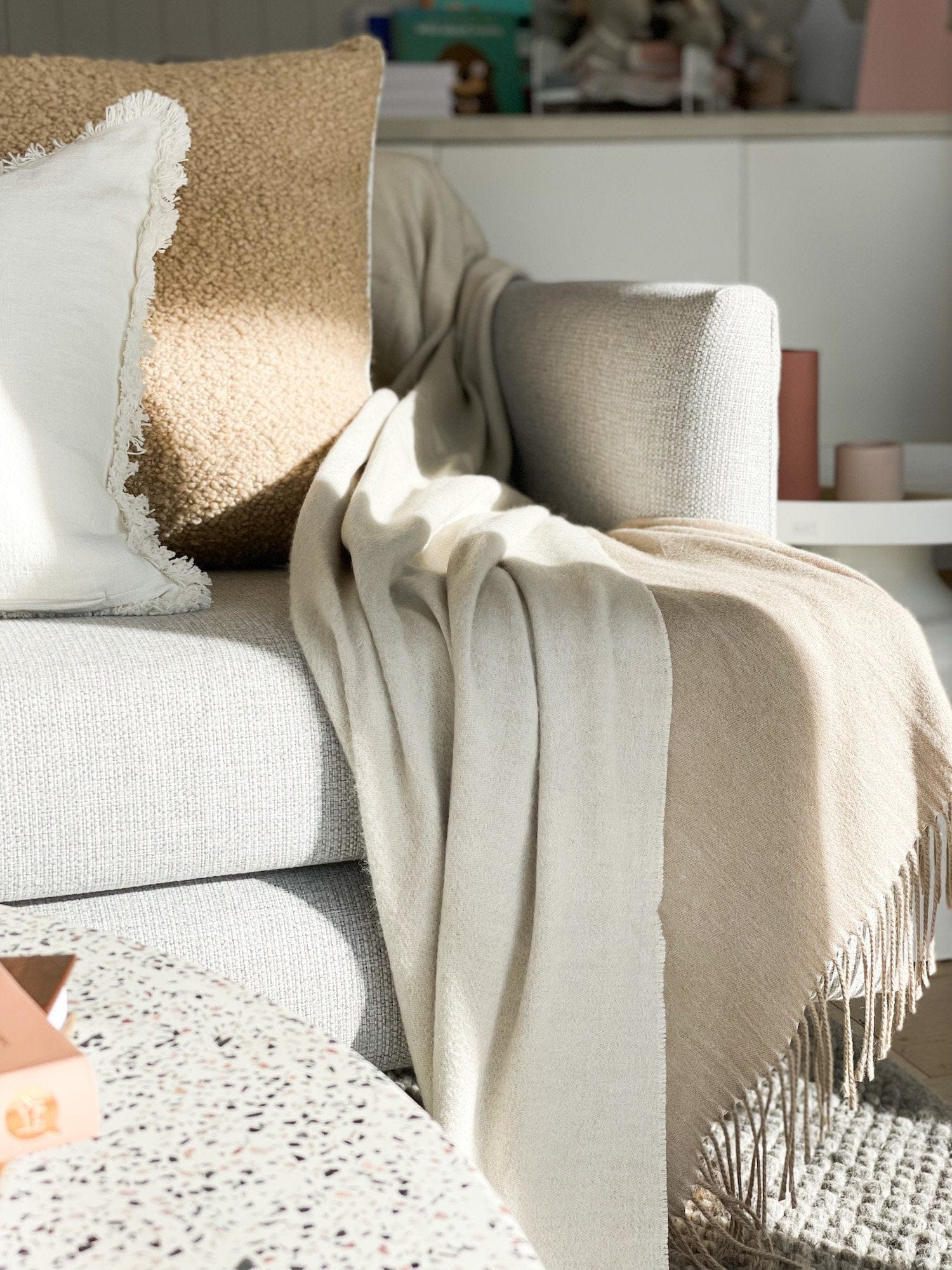 L&M Home Cashmere Mix Throw, Oatmeal/Chalk - Norsu Interiors (6922212802748)