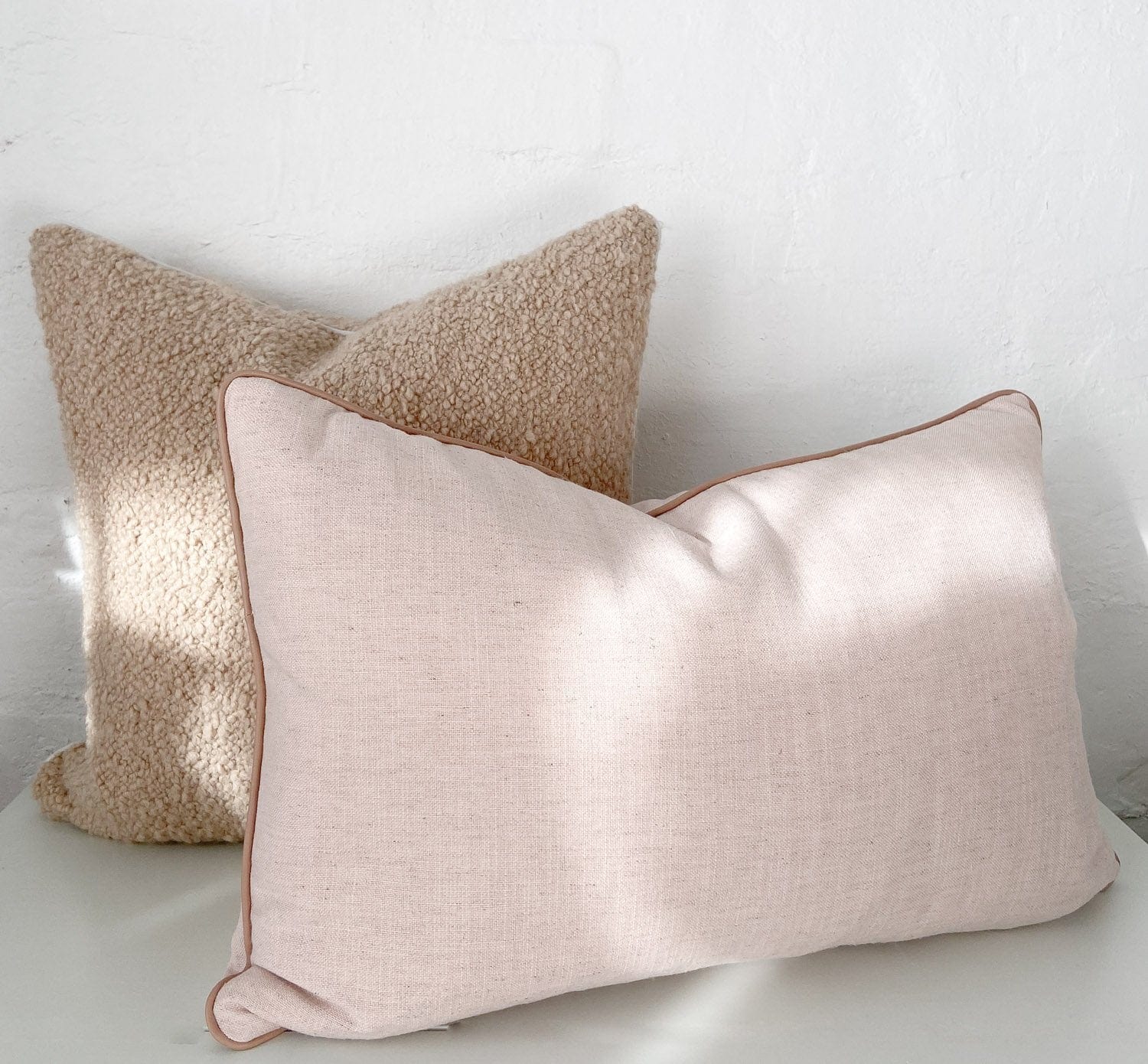 norsu Cushion, Bouclé Buff with White Leather Piping - Norsu Interiors (6582406086844)