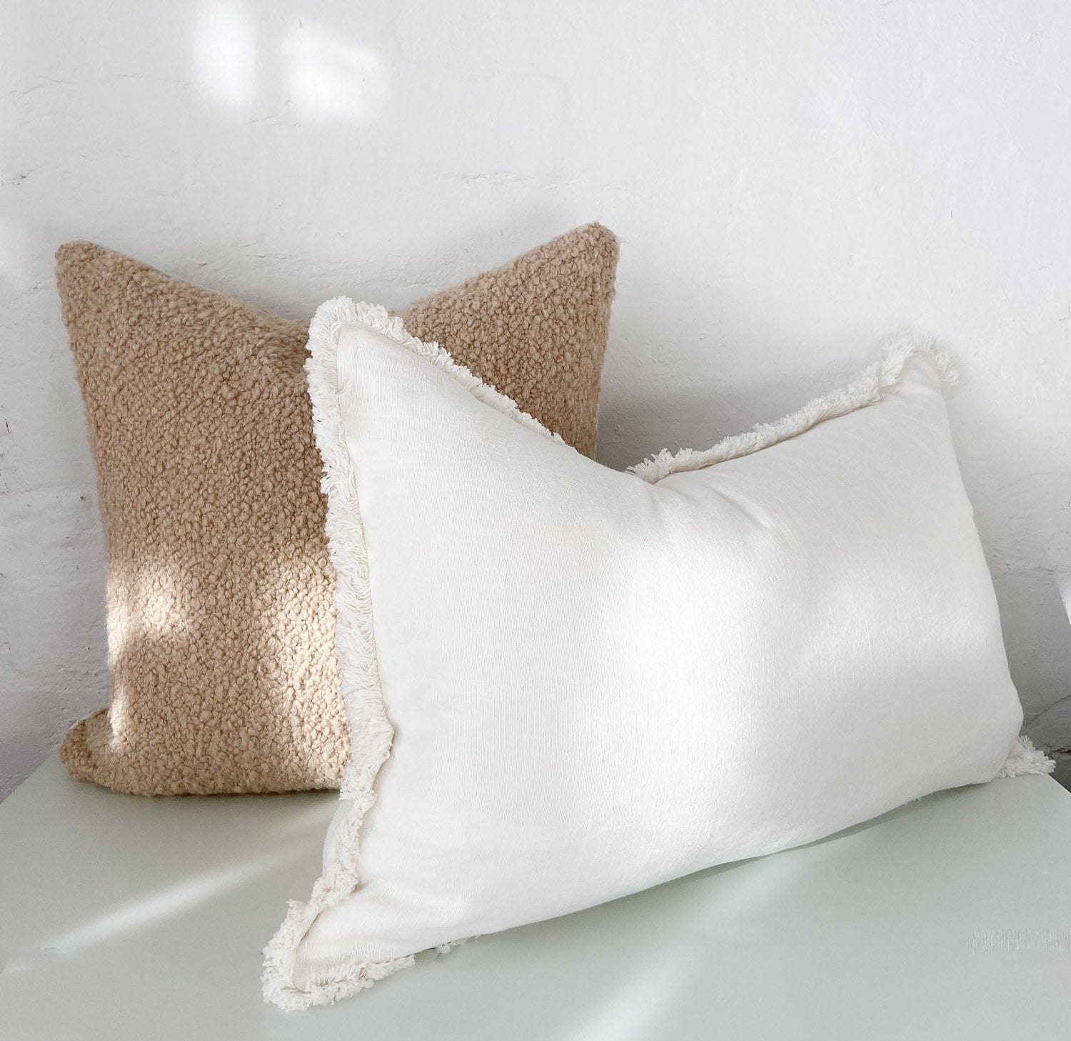 norsu Cushion, Bouclé Buff with White Leather Piping - Norsu Interiors (6582406086844)