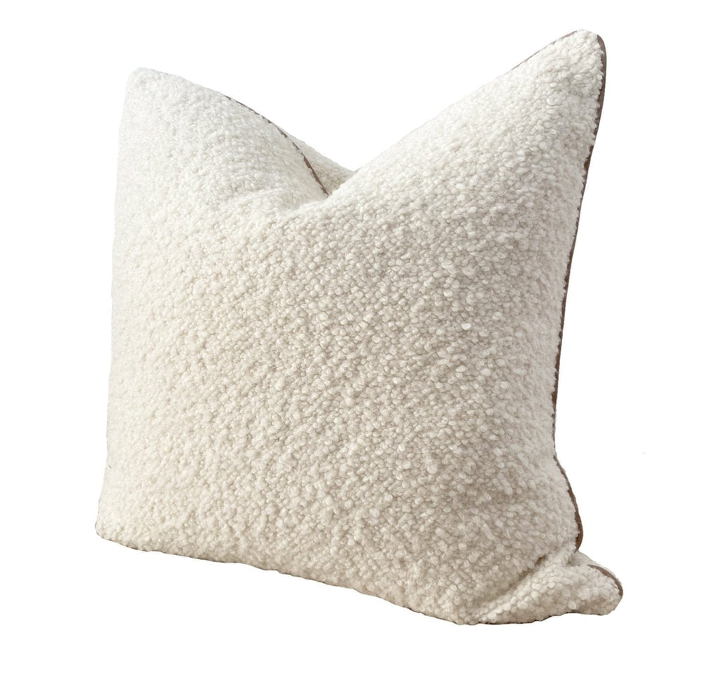 norsu Cushion, Bouclé Ivory with Blush Leather Piping - Norsu Interiors (6289394794684)