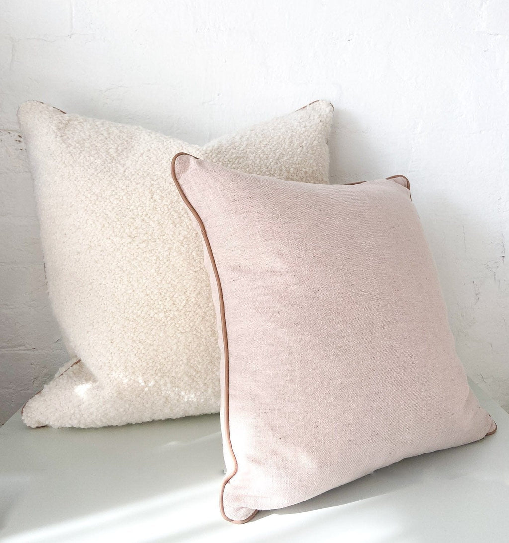 norsu Cushion, Bouclé Ivory with Blush Leather Piping - Norsu Interiors (6289394794684)