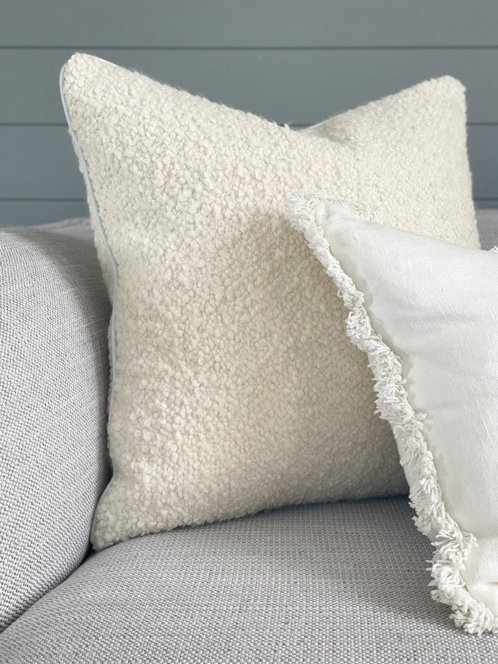 norsu Cushion, Bouclé Ivory with White Leather Piping - Norsu Interiors (6289976295612)