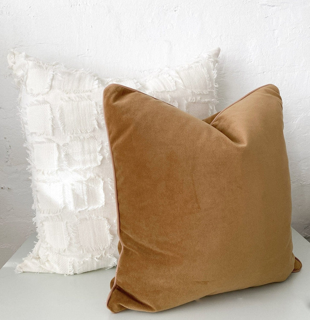 norsu Cushion, Caramel Velvet with Blush Leather Piping - Norsu Interiors (764509618267)