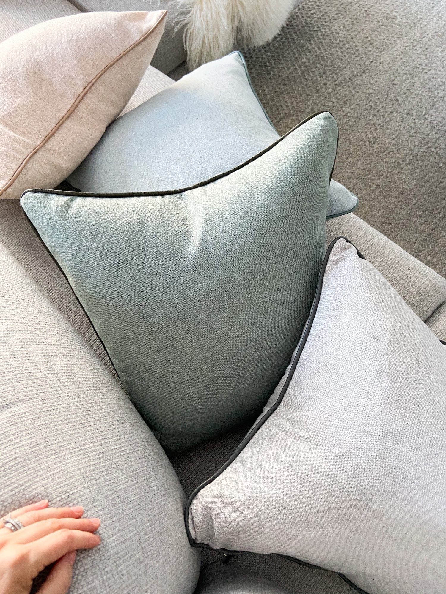 norsu Cushion, Lexus Seagrass with Olive Leather Piping - Norsu Interiors (4753701240916)
