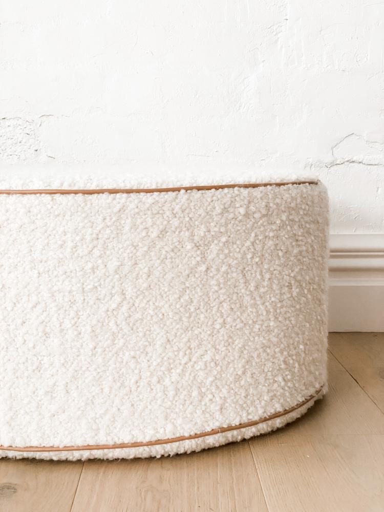 norsu Ottoman, Bouclé Ivory with Leather Piping (Various Sizes) - Norsu Interiors (6299338375356)
