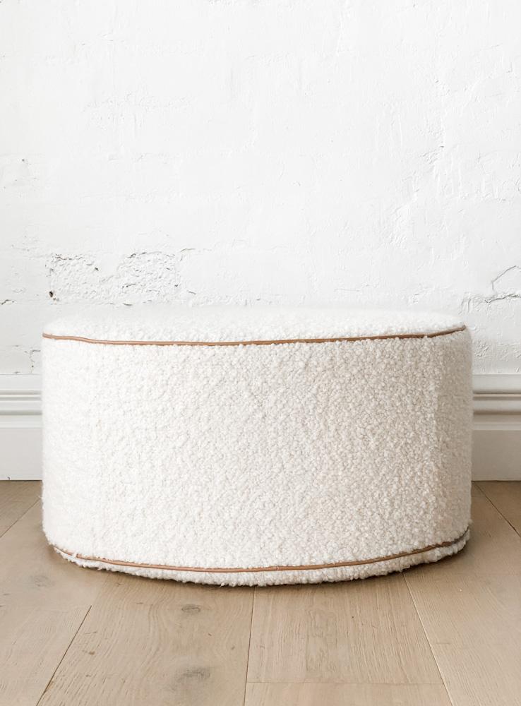 norsu Ottoman, Bouclé Ivory with Leather Piping (Various Sizes) - Norsu Interiors (6299338375356)