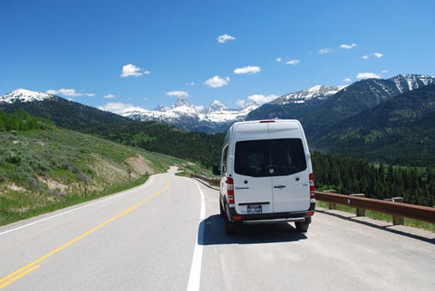 Campervan from Campervan North America on the road near Yellowstone National Park