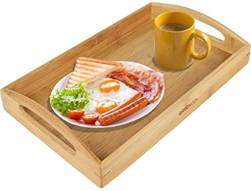 2 Pack Greenco Rectangle Bamboo Butler Serving Tray with Handles 