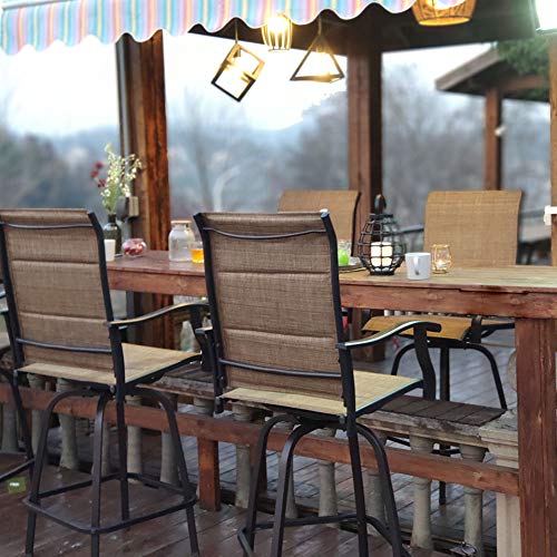 PHI VILLA Outdoor Patio Bistro High Chairs,Sling Swivel Bar Stools Set of 2 