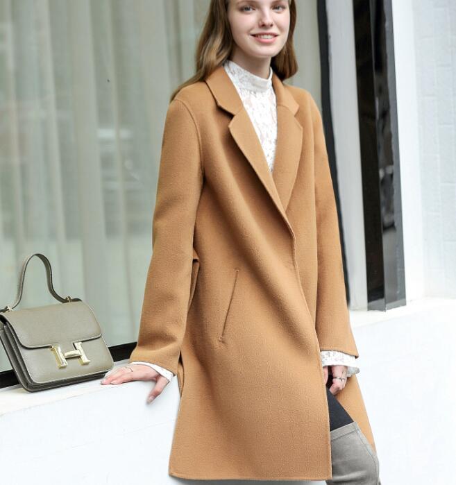 Side Slit Women Winter Wool Coat Double Face Women Wool Coat