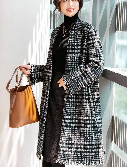 plus size plaid wool coat