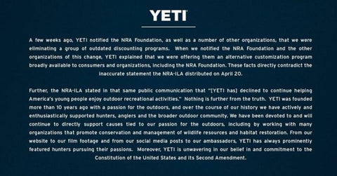 Yeti Statement in response to NRA