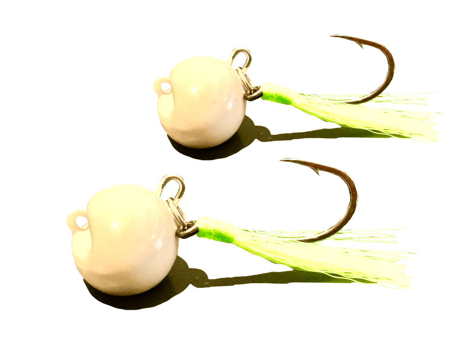 White / Chartreuse Swinging Pompano Jigger Fleas - elliottenvisions