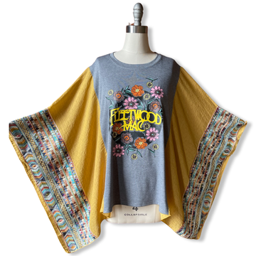 One Size Fits Most Fleetwood Mac Golden Yellow Embroidered Detail Poncho Top