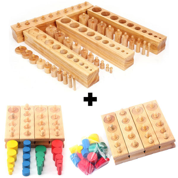 Kids Montessori Toy Wood Knobbed Cylinder Blocks Hand-eye Coordination Accs 