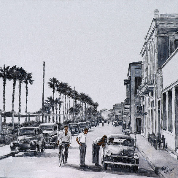 Athinon Avenue a Black and White painting by Theo Michael