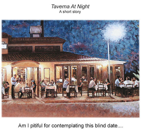 Taverna At Night, an oil painting by Theo Michael of the Vlachos Taverna In Pyla, Cyprus