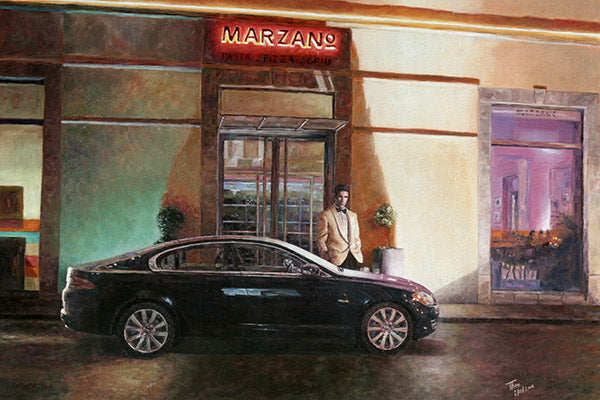 Marzano Restaurant in Larnaca, an oil painting by Theo Michael