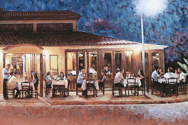 Vlachos Tavern in Larnaca, an oil painting by Theo Michael