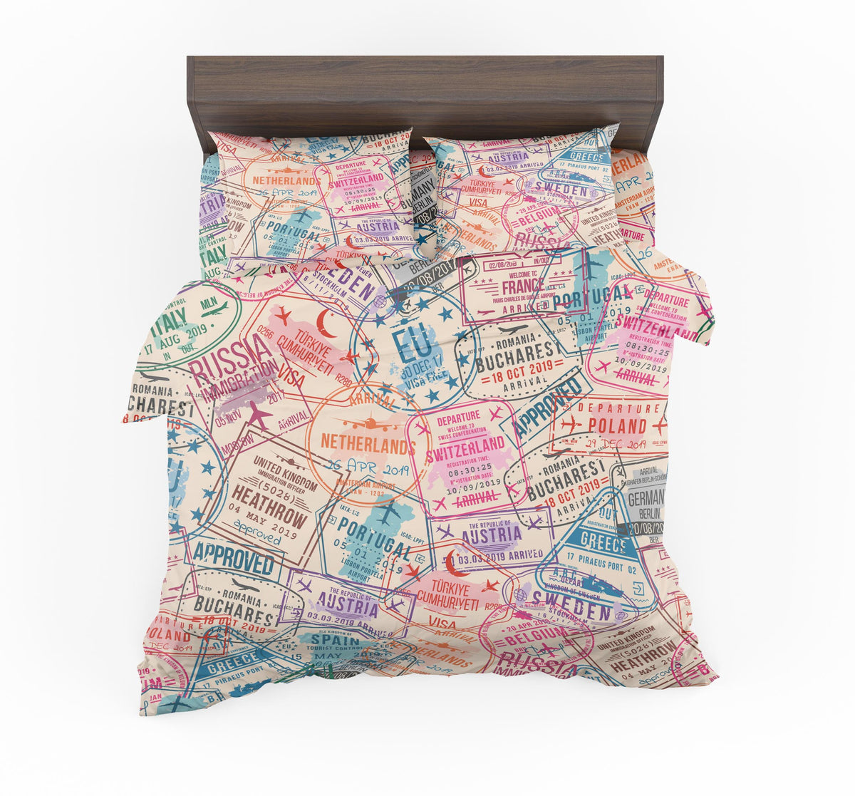 Passport Stamps Designed Bedding Sets Aviation Shop