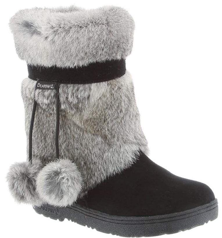 grey boots with fur trim