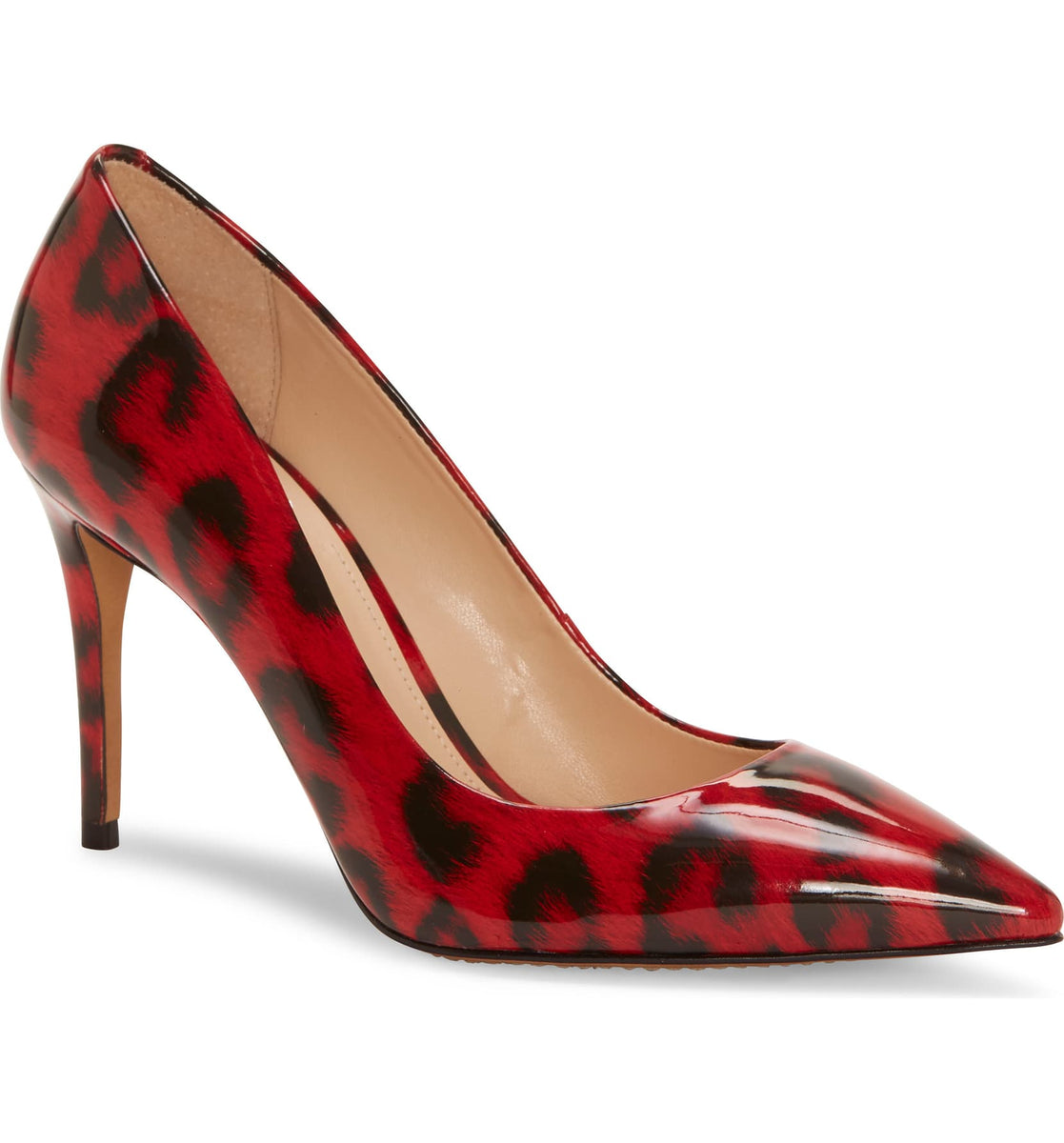 Treesha patent leopard pumps in red 