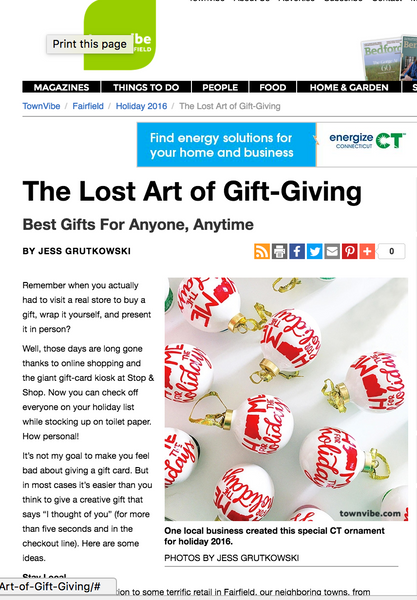 The 203's Holiday Ornaments in Fairfield Magazine's Gift Guide 2016