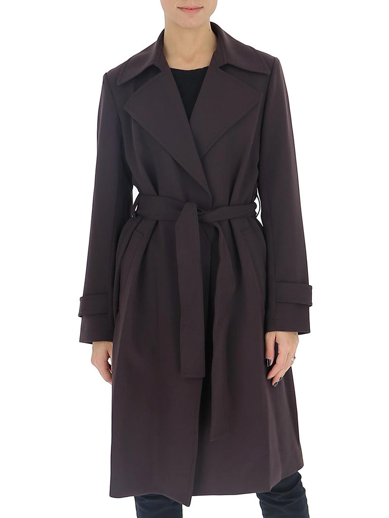 oaklane belted crepe trench coat in brown