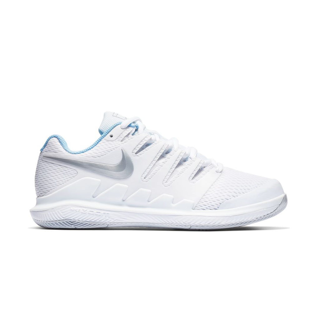 nike women's air zoom vapor x tennis shoes white and metallic silver