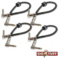 GIG TUFF PATCH CABLES 4-Pack Gig Tuff 18" right-angle 1/4 patch cable tweed 8mmOD low-capacitance gold