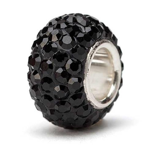 Black Crystal Bead - Silver Core