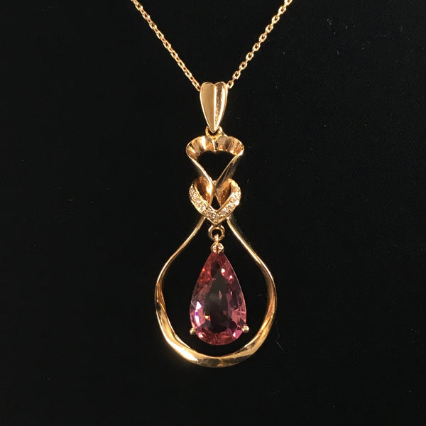 Pink Tourmaline Diamond Pendant