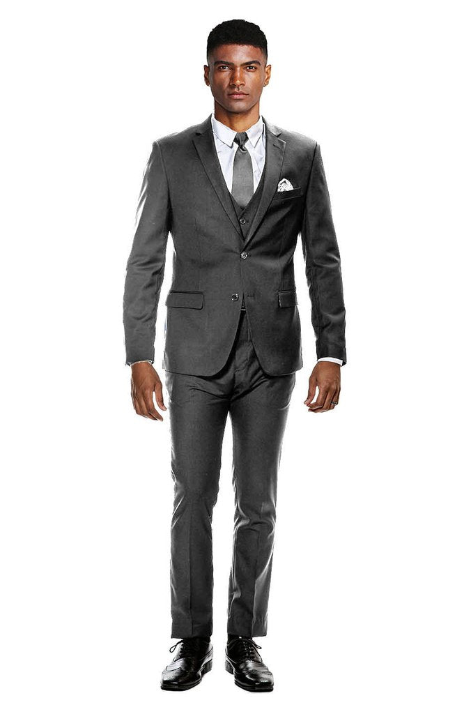 Mens Charcoal Grey Suit  Gentleman Notch Lapel Suit