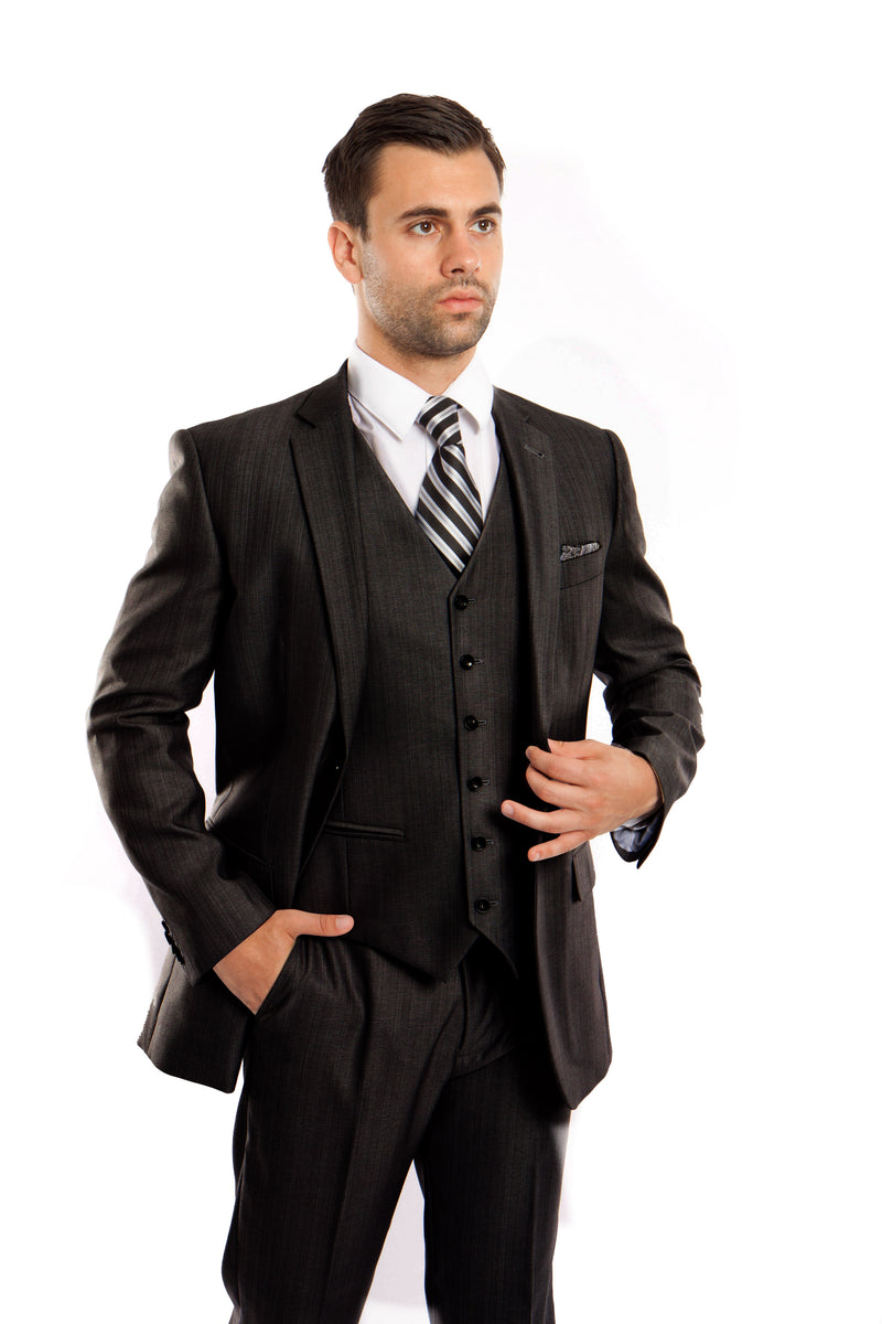 Men's Black Textured Modern Fit 3Piece Suit All Black Suits For Men