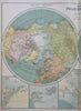 Polar Regions North & South Poles Bering Strait 1914 large scarce map