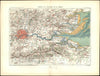London environs Estuary Tamise England U.K. topography 1879 old color map
