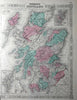 Scotland & Ireland Isles 1860's Johnson large fine map w/ original hand color